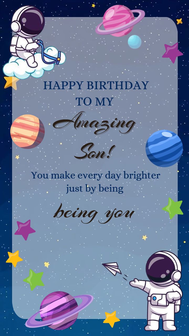 Birthday Wishes for Son in English Cute Astronaut Design