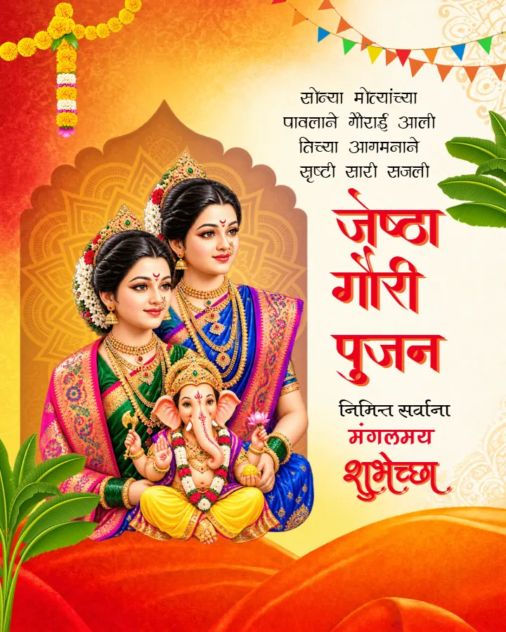 Jyeshtha Gauri Pujan Invitation Card with Ganpati Ganpati