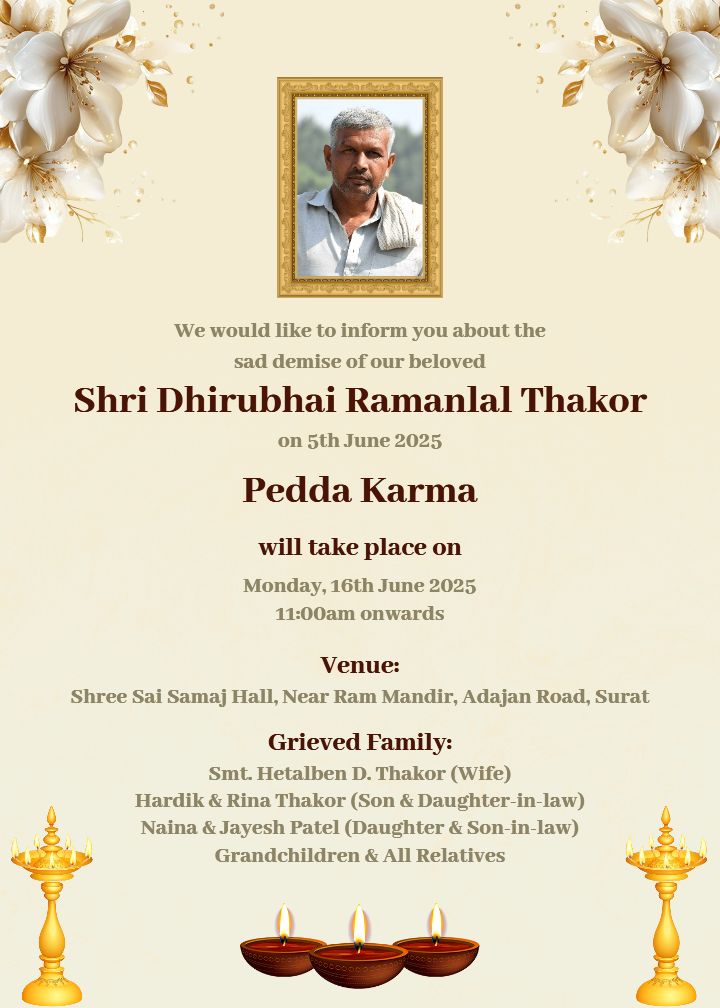 11th Day Death Ceremony Invitation English With Flowers
