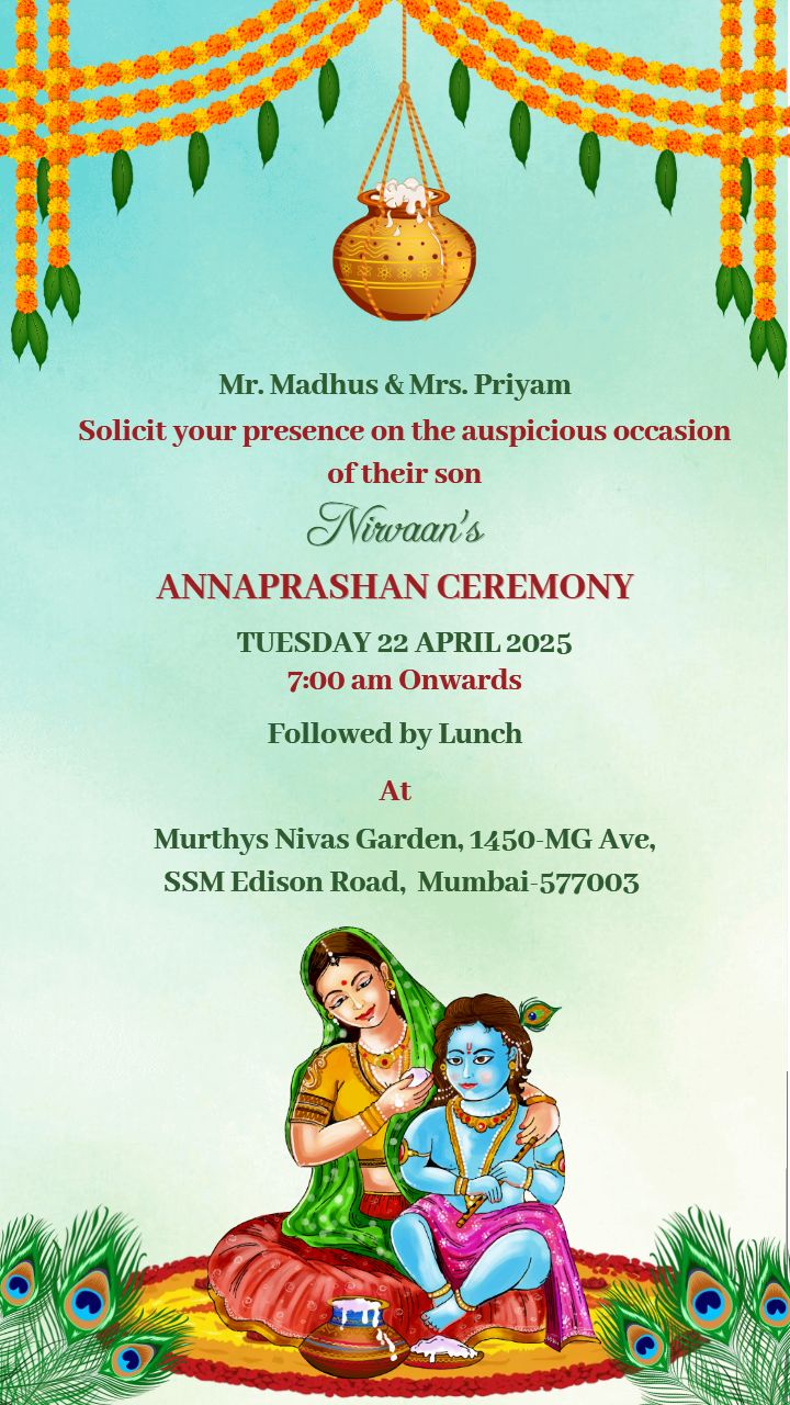 Annaprashan Invite with Lord Krishna Design