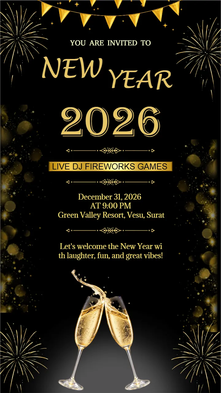 New Year Invitation Card in English for Party Celebrations