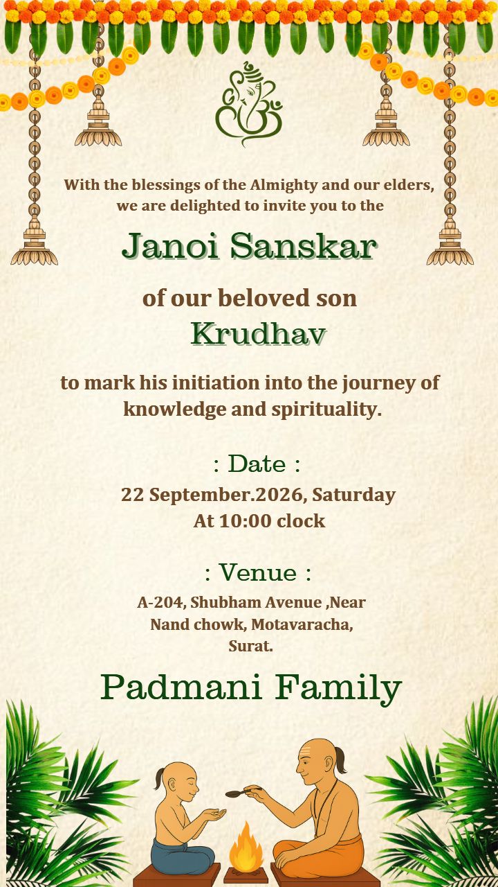 janoi sanskar invitation card design in English online