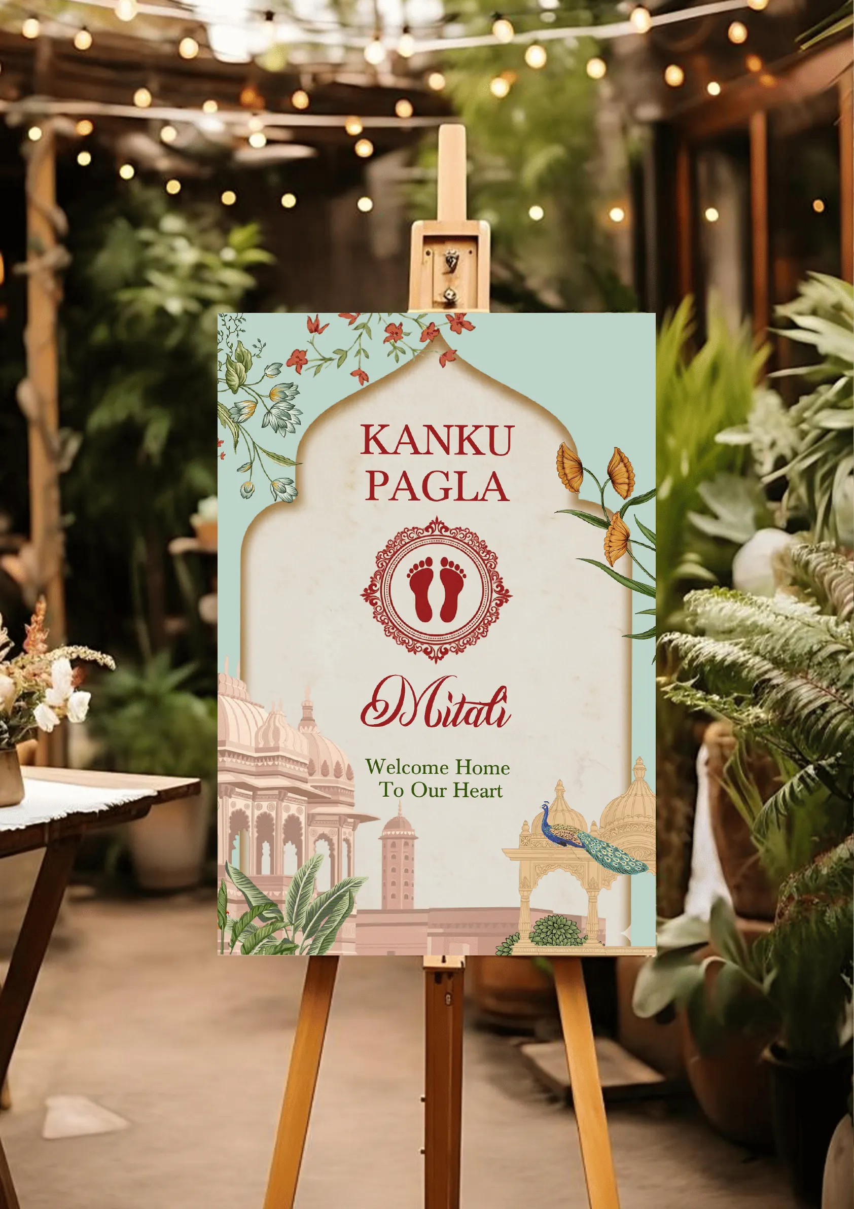 Mint Green Kanku Pagla Welcome Board Design