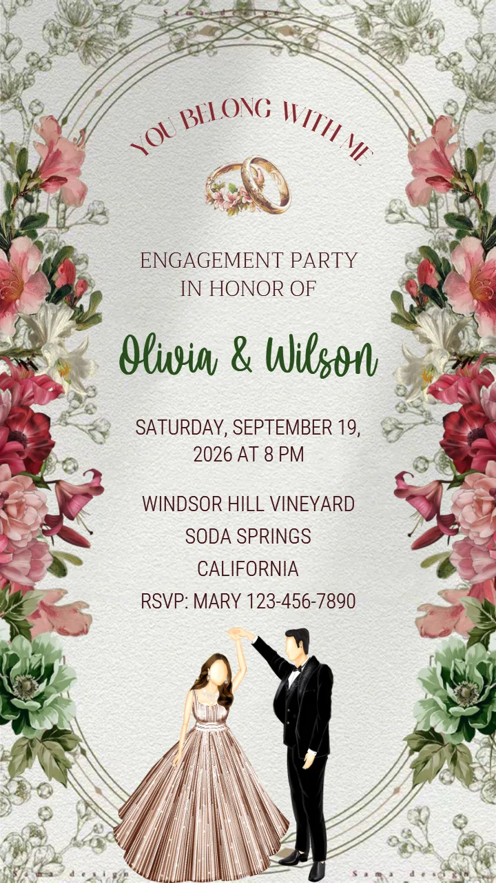 Modern Engagement Party English Invitation with Floral Style