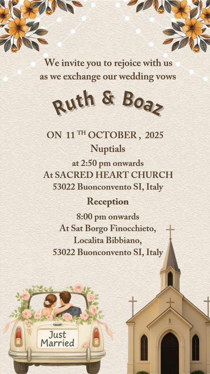 Cream color christian wedding invitation with floral theme