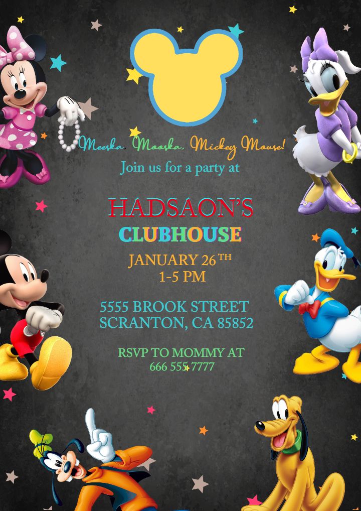 Mickey Mouse Themed Online Birthday Invitation Party for Boys