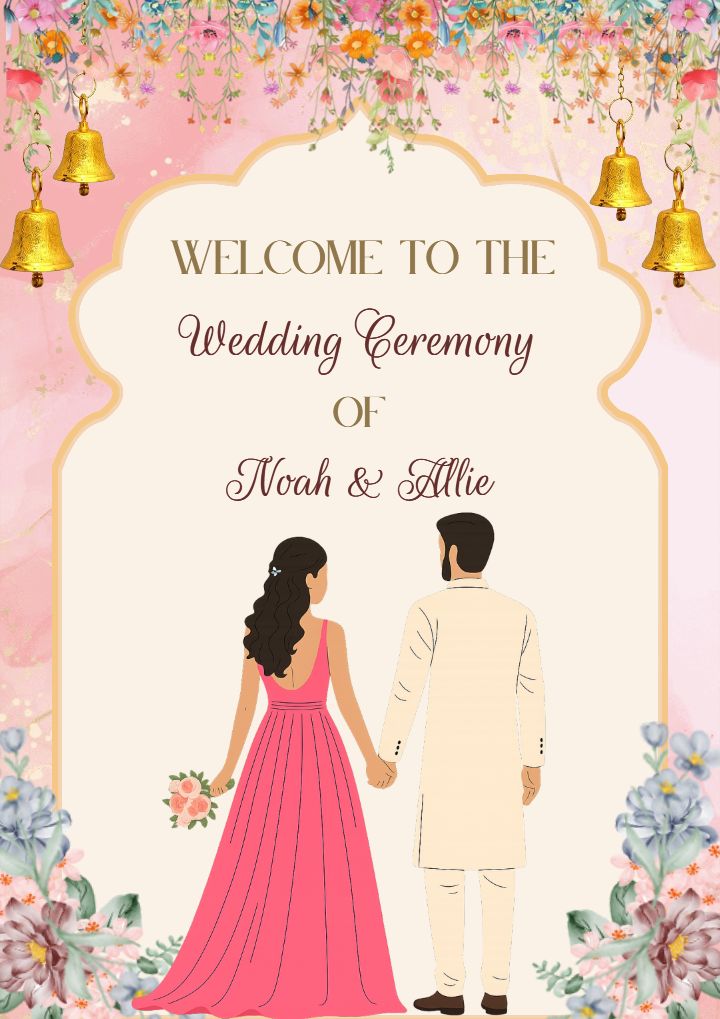 Pink Themed Wedding Welcome Standee for Indian Ceremonies