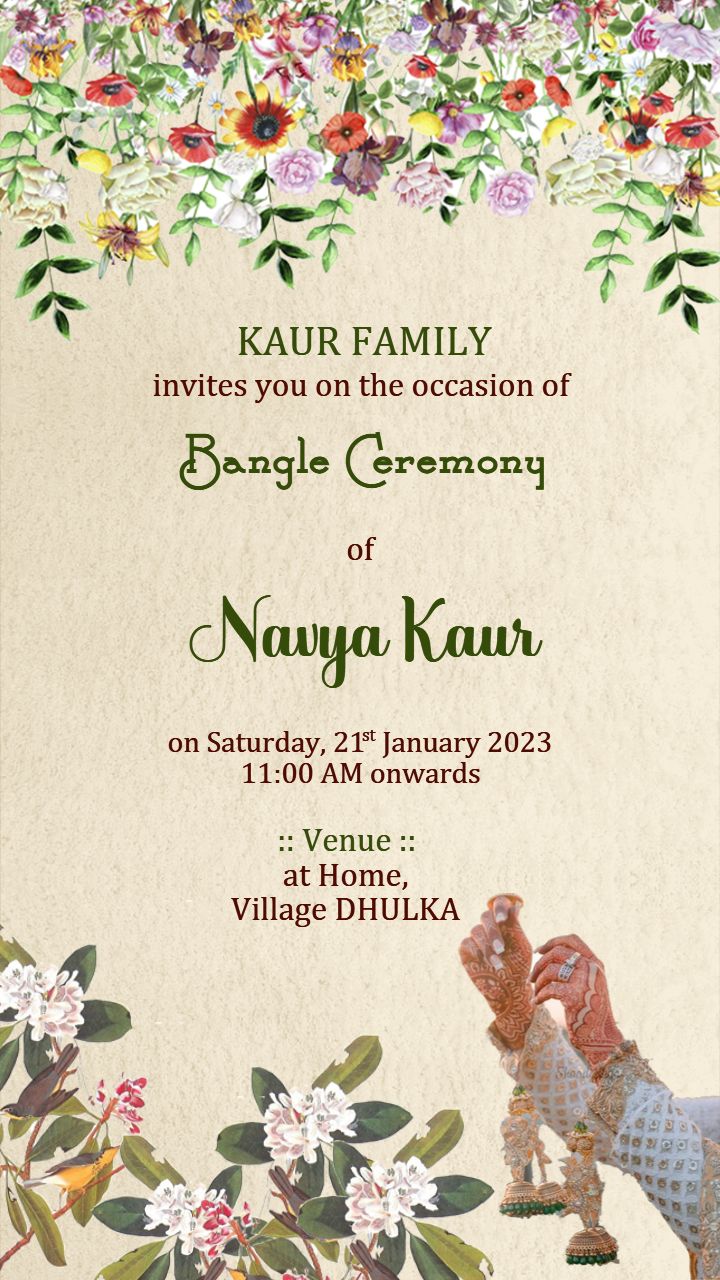 Punjabi Bangle Ceremony Invitation Template Online