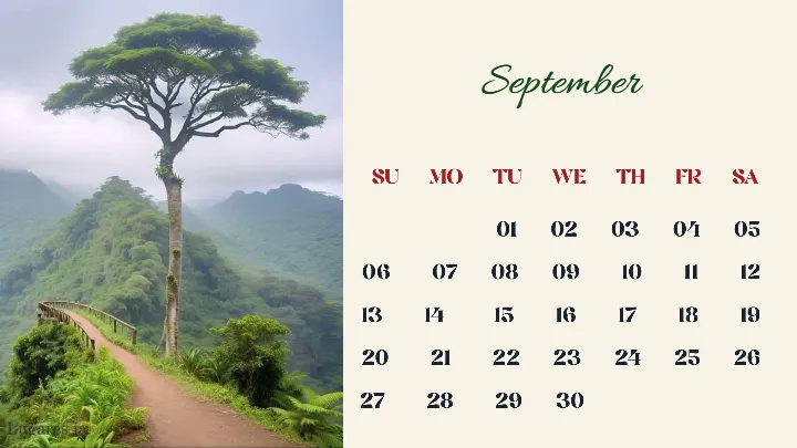 Templates calendar inspired by peaceful mountain valleys