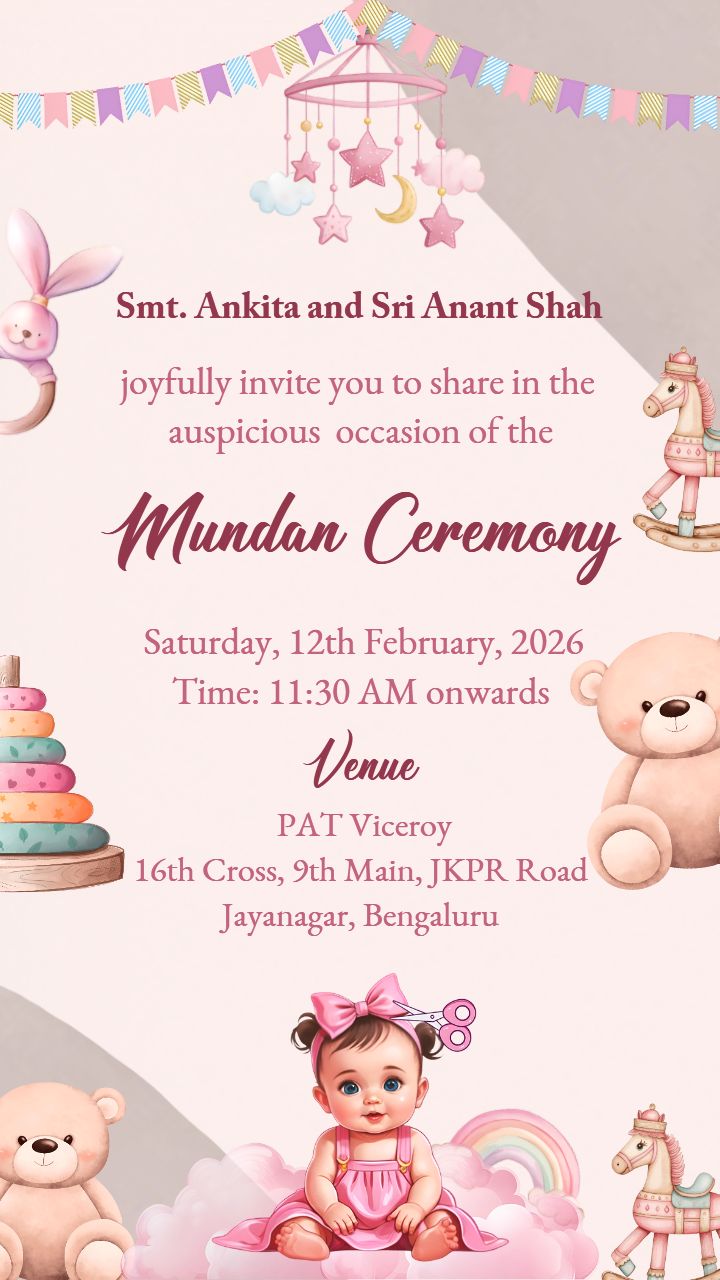 Adorable Baby Girl Mundan Video Card Downloade