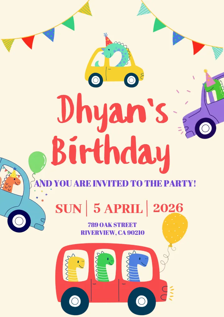 Car Theme Birthday Invitation Card for Kid