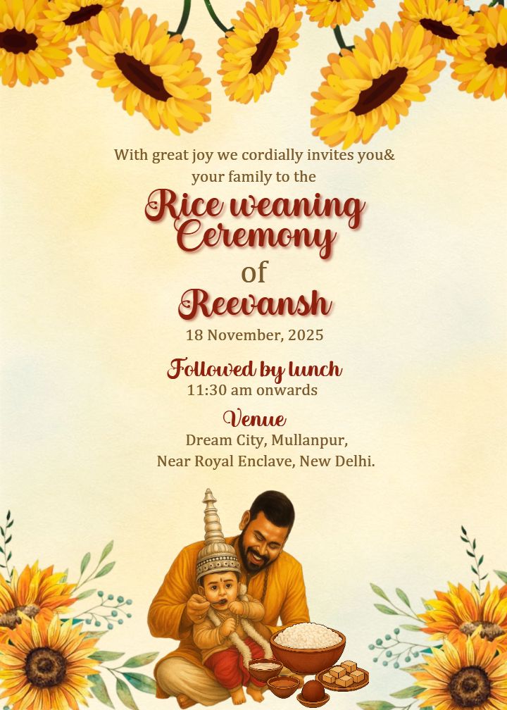 Digital Annaprashan Card with Sunflower Motif