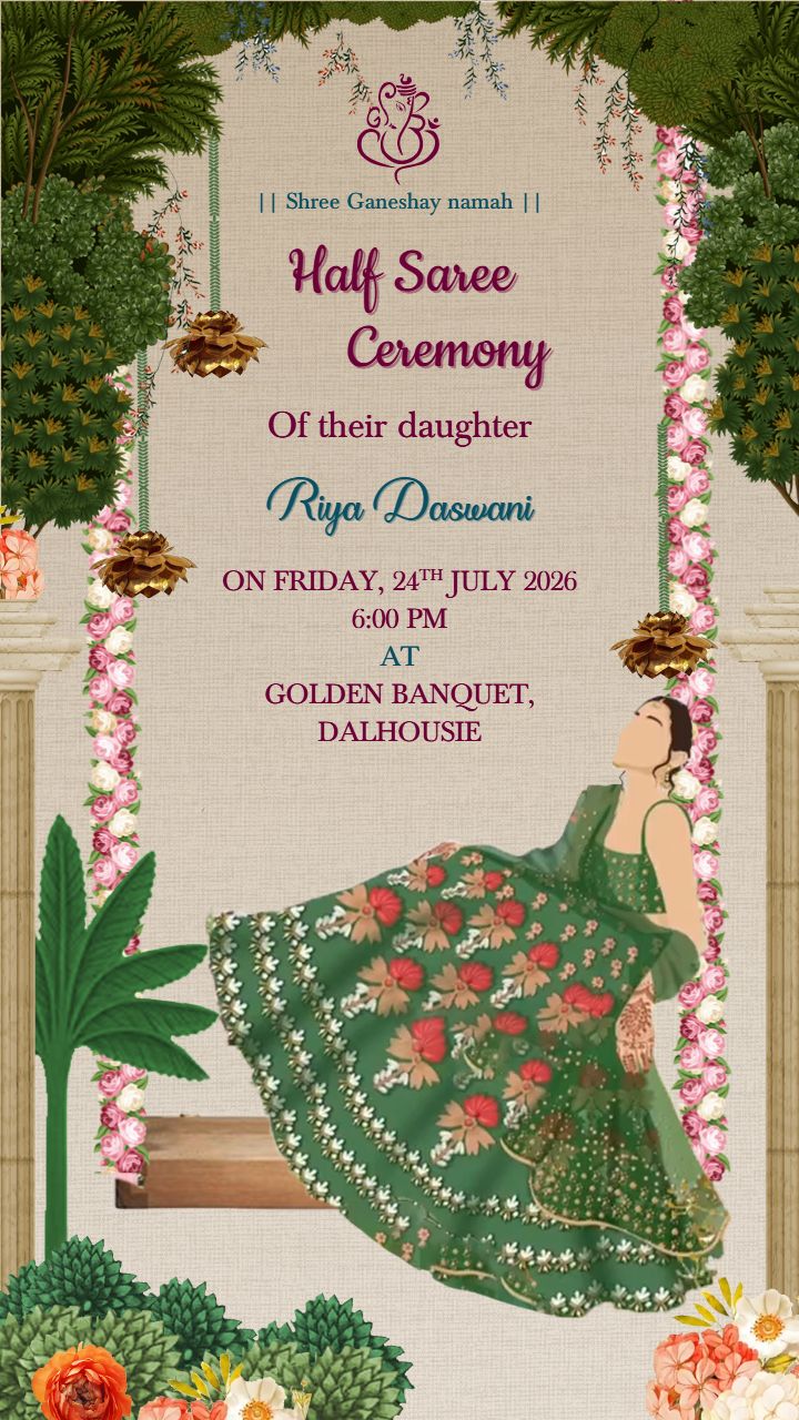 Half Saree Invitation Editable Template in Floral Style