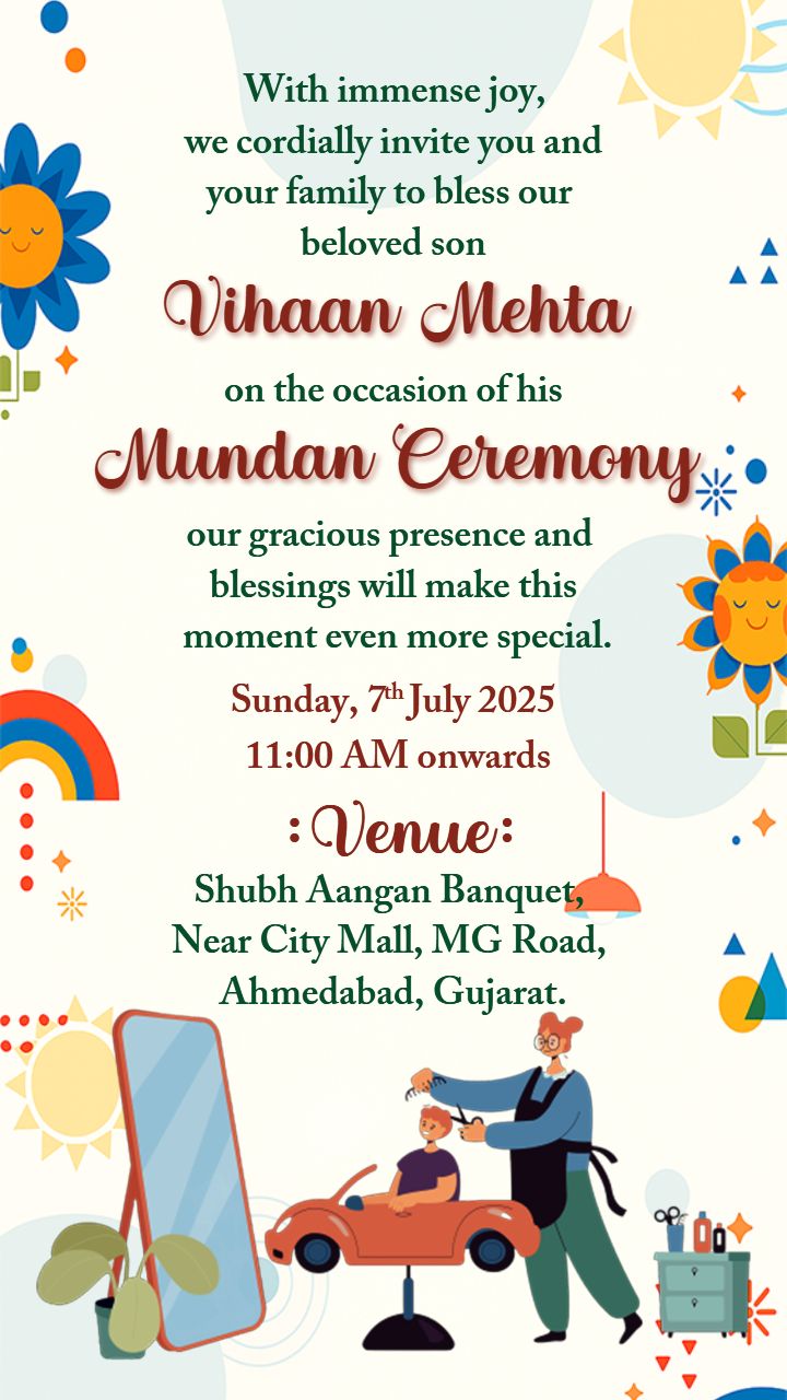 Elegant Baby Boy Mundan Invitation in English