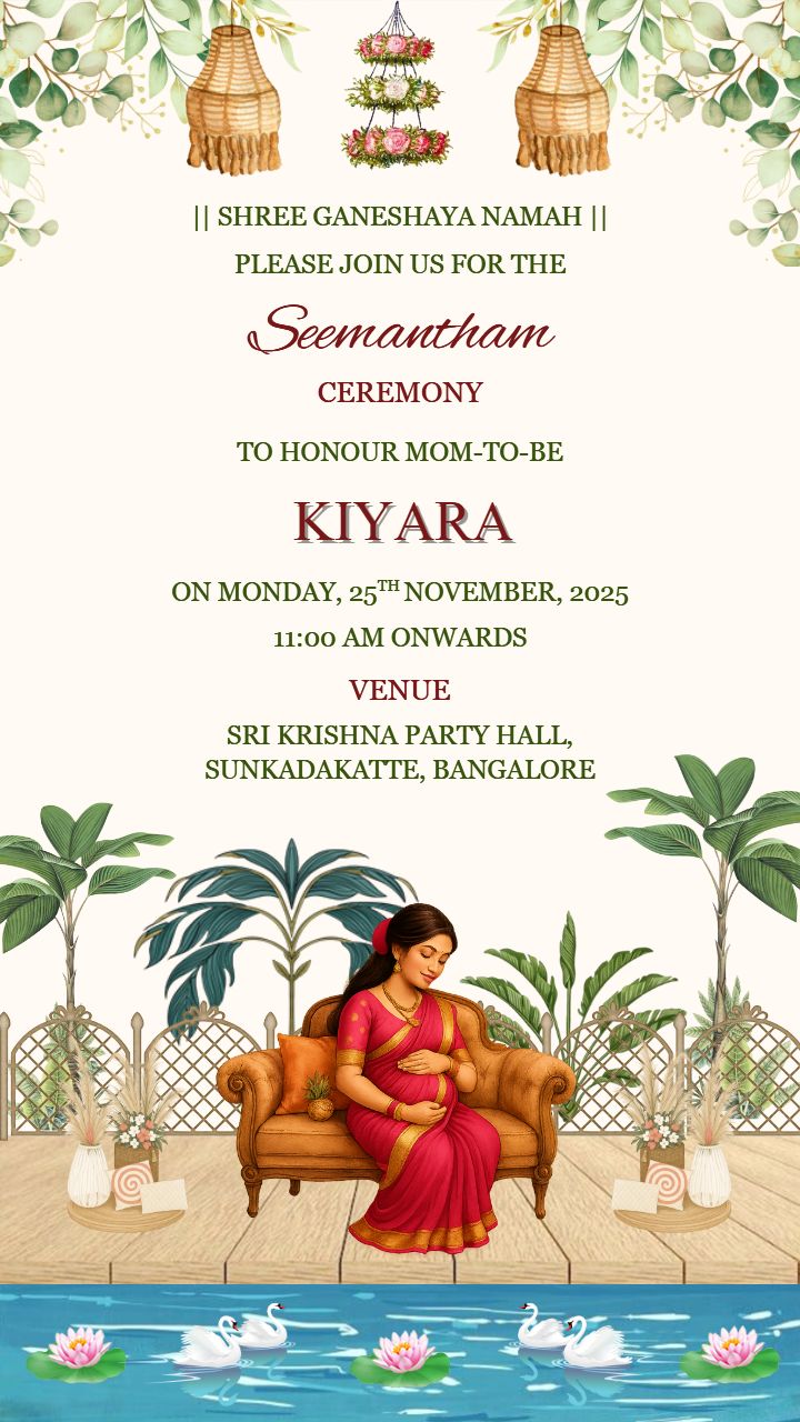 South Indian Baby Shower Invitation with Elegant Bride Theme