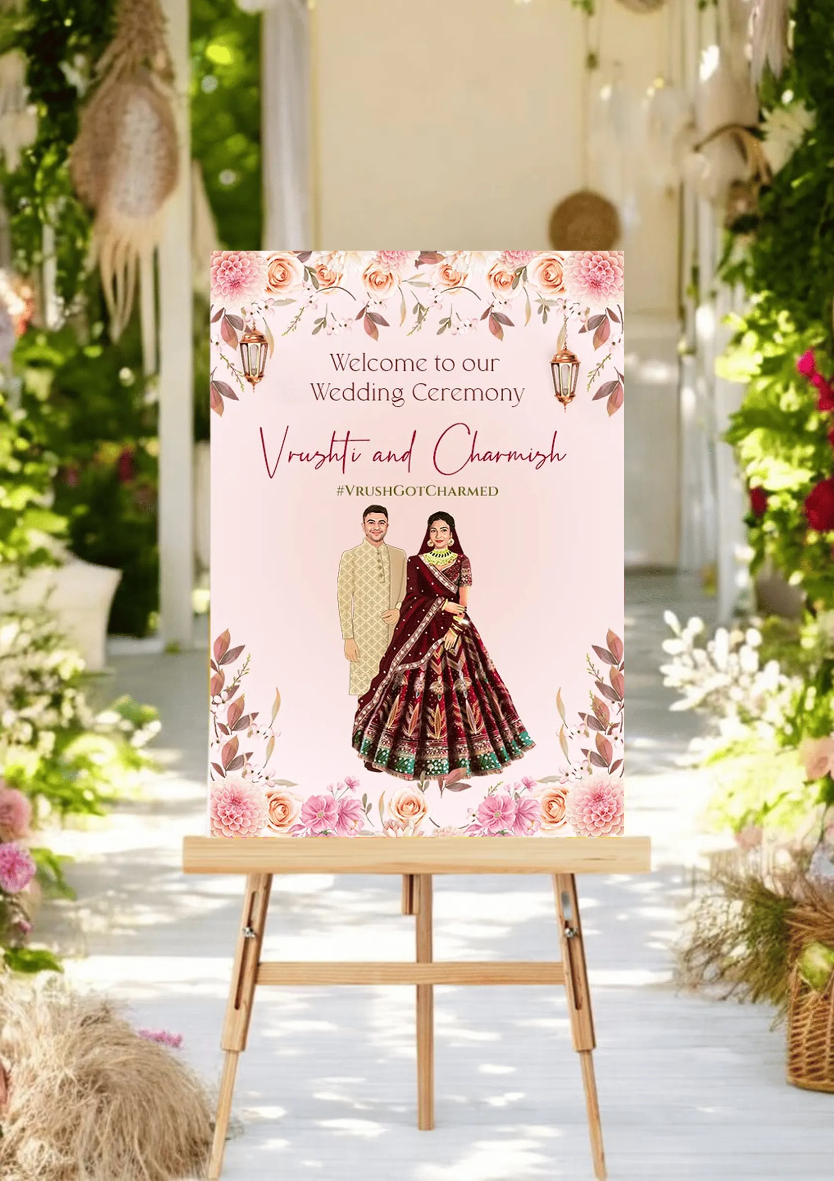 Caricature Wedding Ceremony Welcome Board