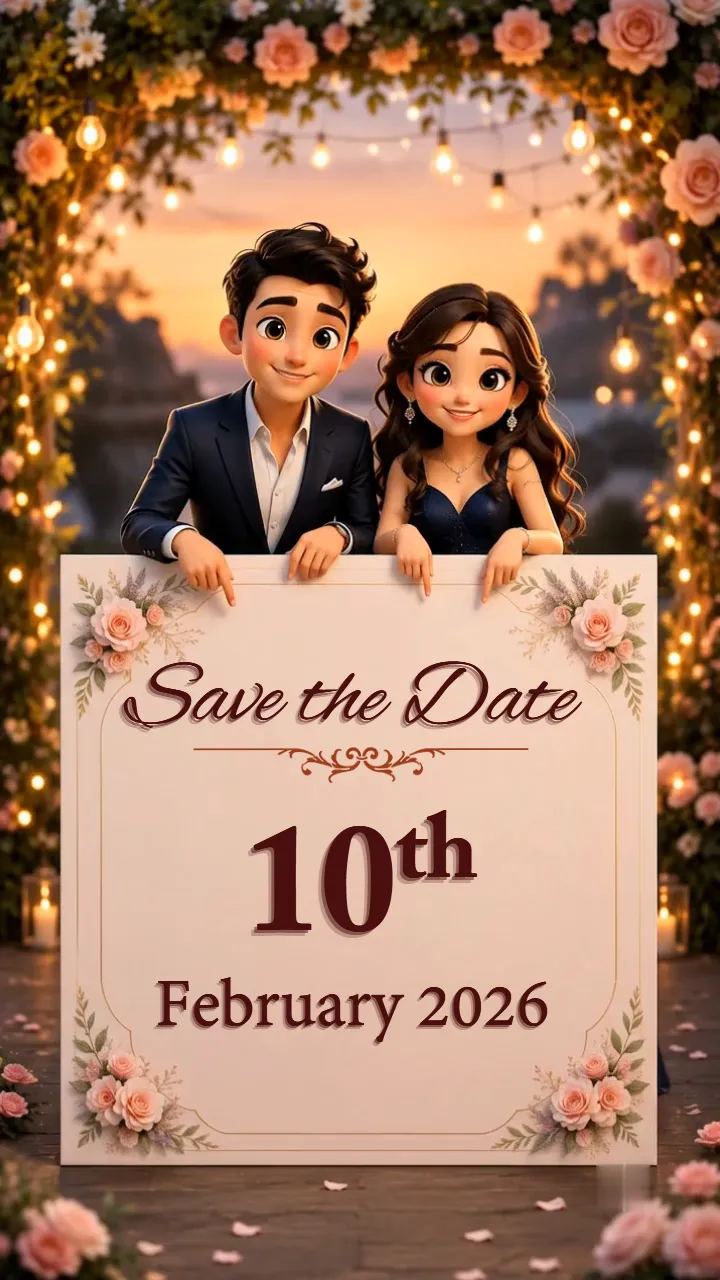 3D Wedding Save The Date Video with Couple Cartoon Theme