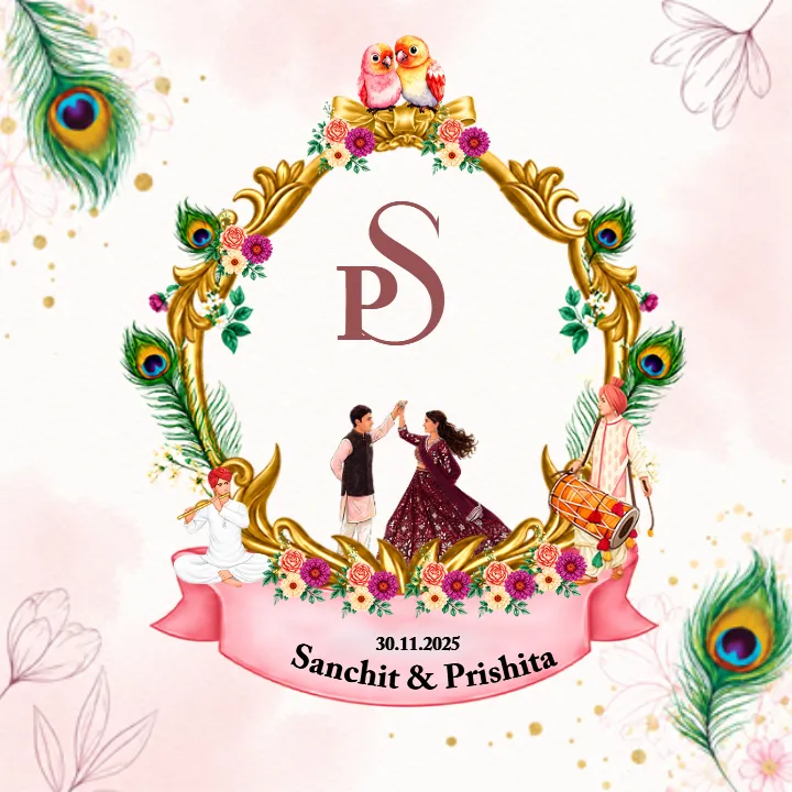 Wedding Monogram Design with Royal Krishna Theme