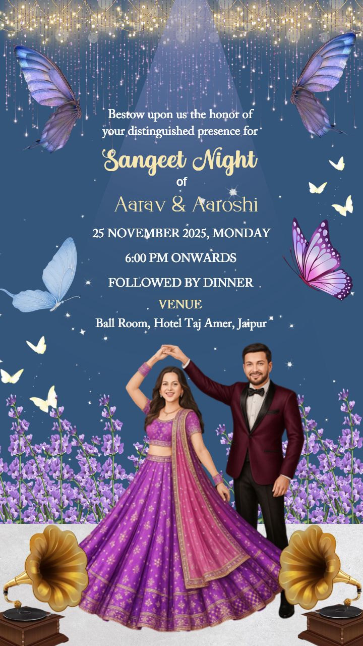 Classic Sangeet Night Invitation with Gramophone