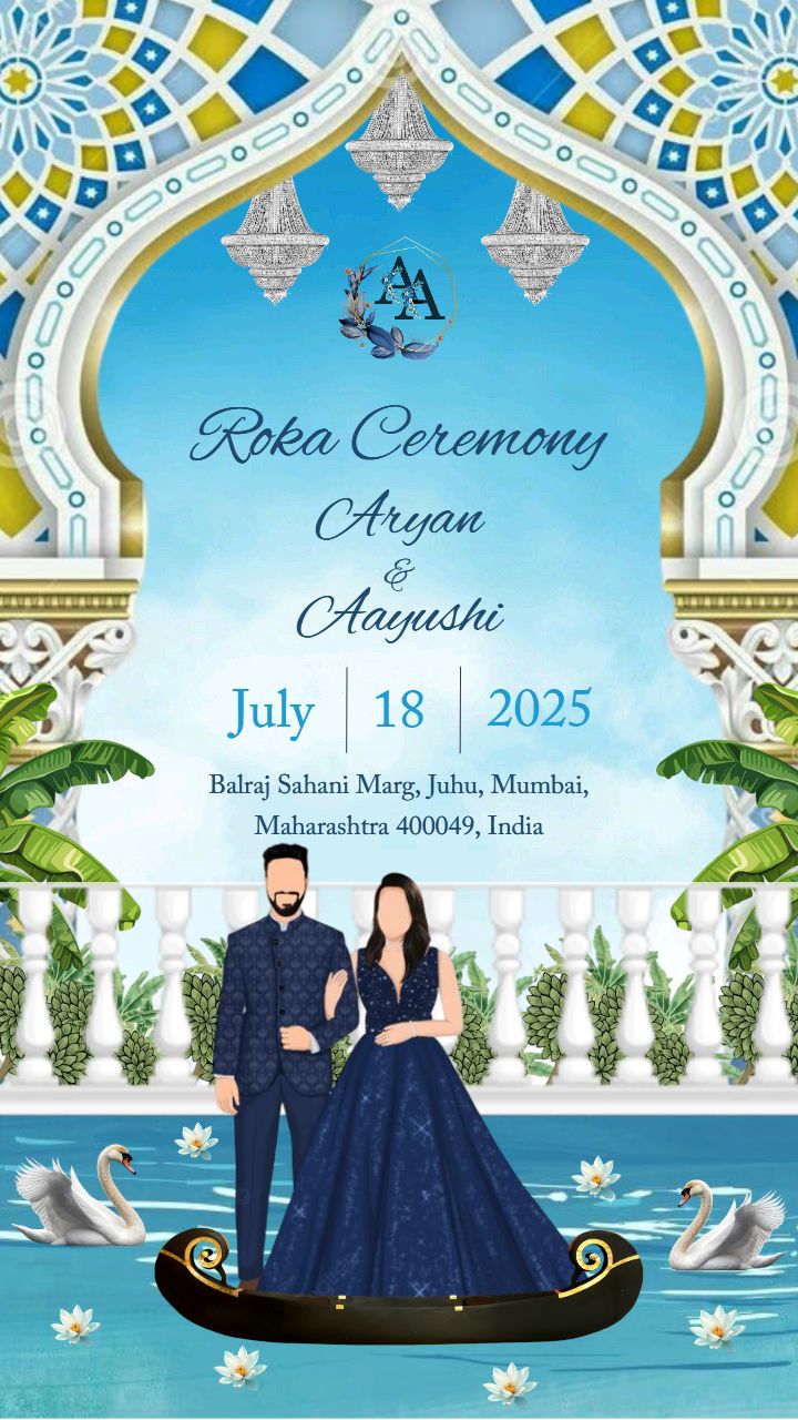 Luxury Blue Roka Ceremony with Couple in Boat and Water Garden