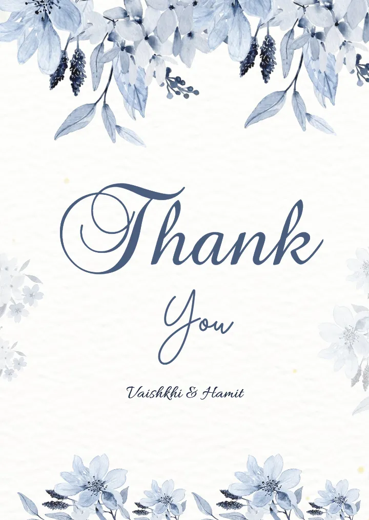 Thank You Cards for Wedding with Soft Blue Floral Theme