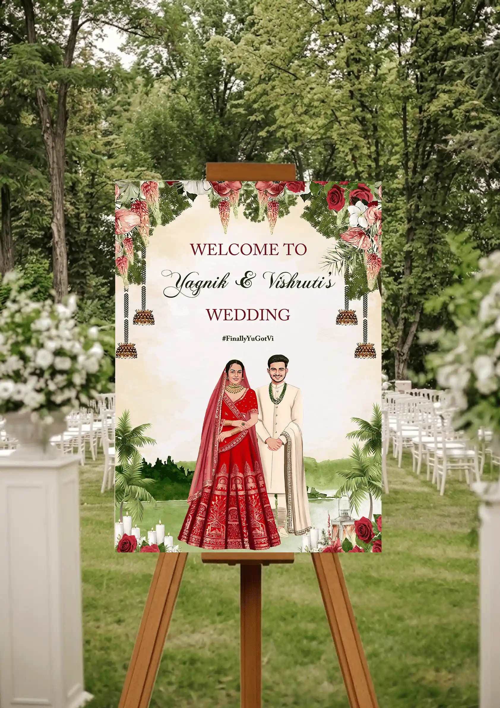 Wedding Welcome Board Template With Caricature