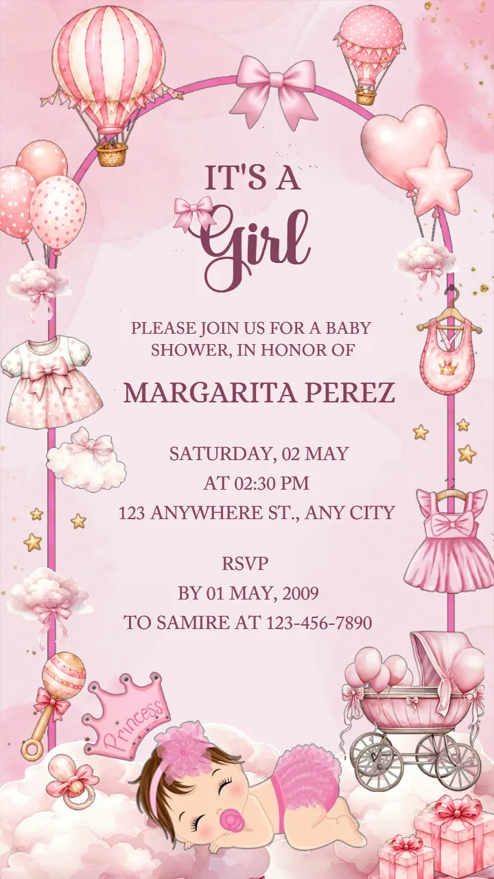 Baby Girl Gender Reveal Announcement Editable Template