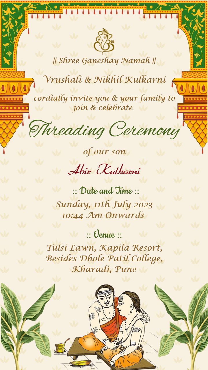 Threading Ceremony Invitation in English with Classic Style