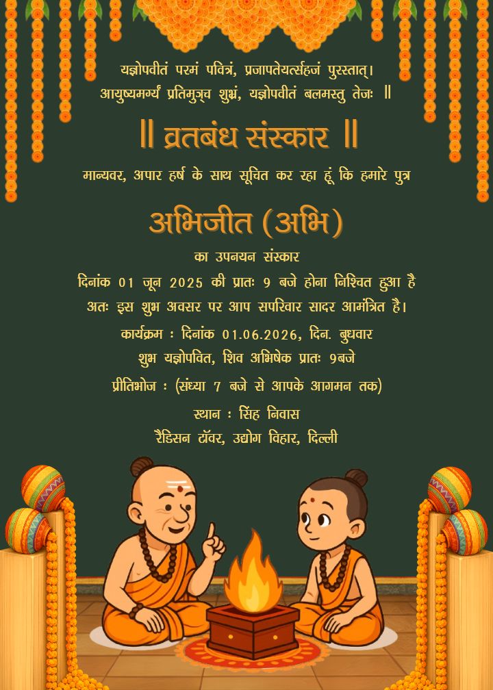 Vratbandh sohala Invitation in Hindi with saffron color