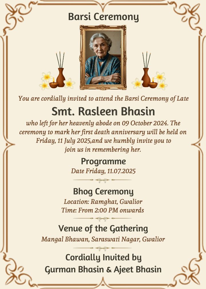Traditional Barsi Card in English Invitation With Flowers