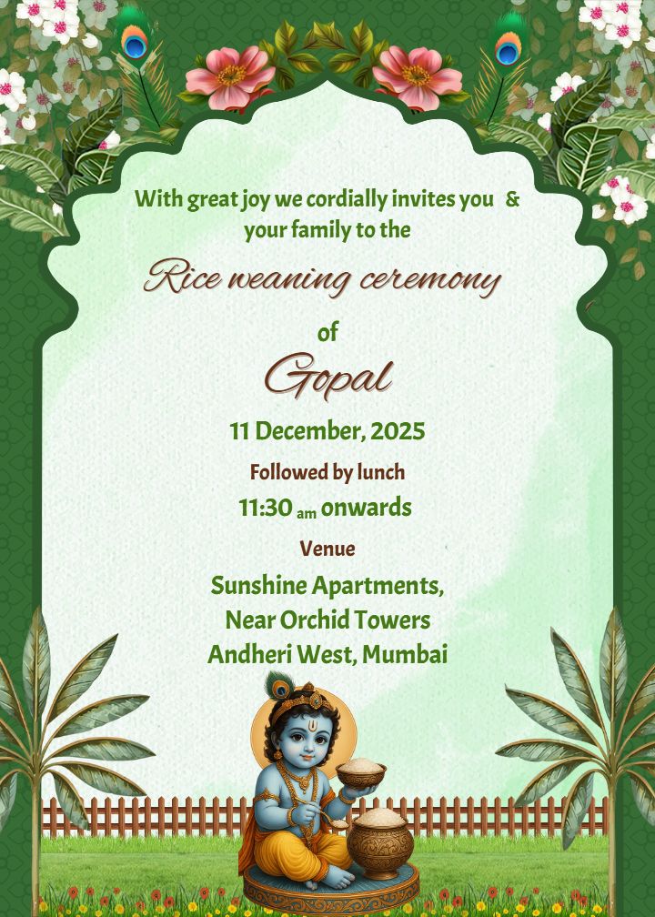Rice Weaning Ceremony Template with Krishna Art