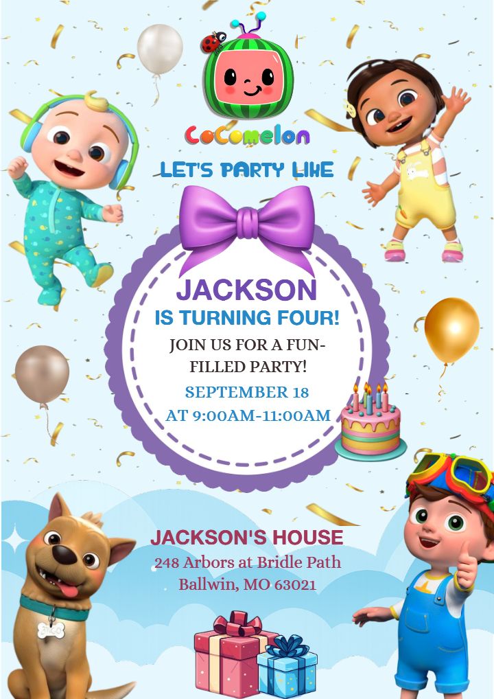 Colorful Themed 4th Birthday Invitation Card for Boys