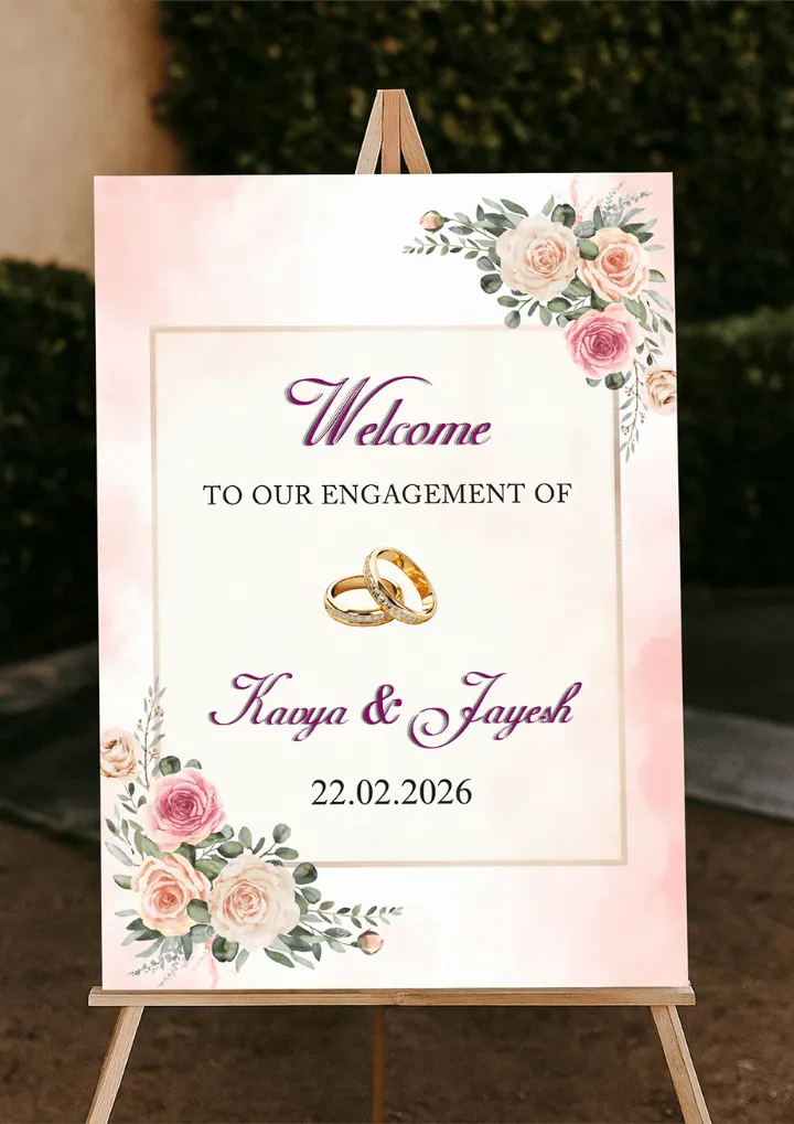 Lovely Rose Theme Engagement Welcome Board Design