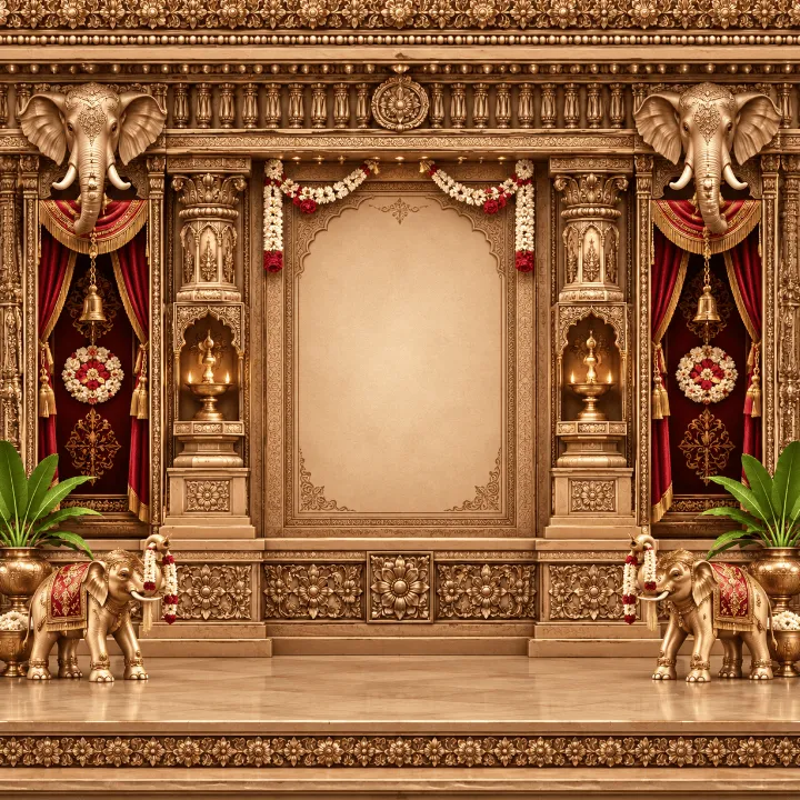 3D Ganesh Mandap Design with Decorative Temple Frame