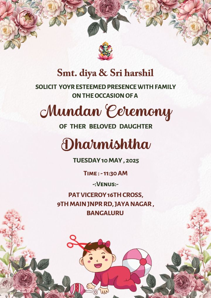 Cute baby mundan hair shaving e-card for special invites