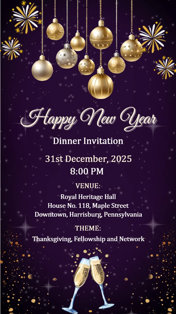 Happy New Year Dinner Invitation Card for Celebration 2026