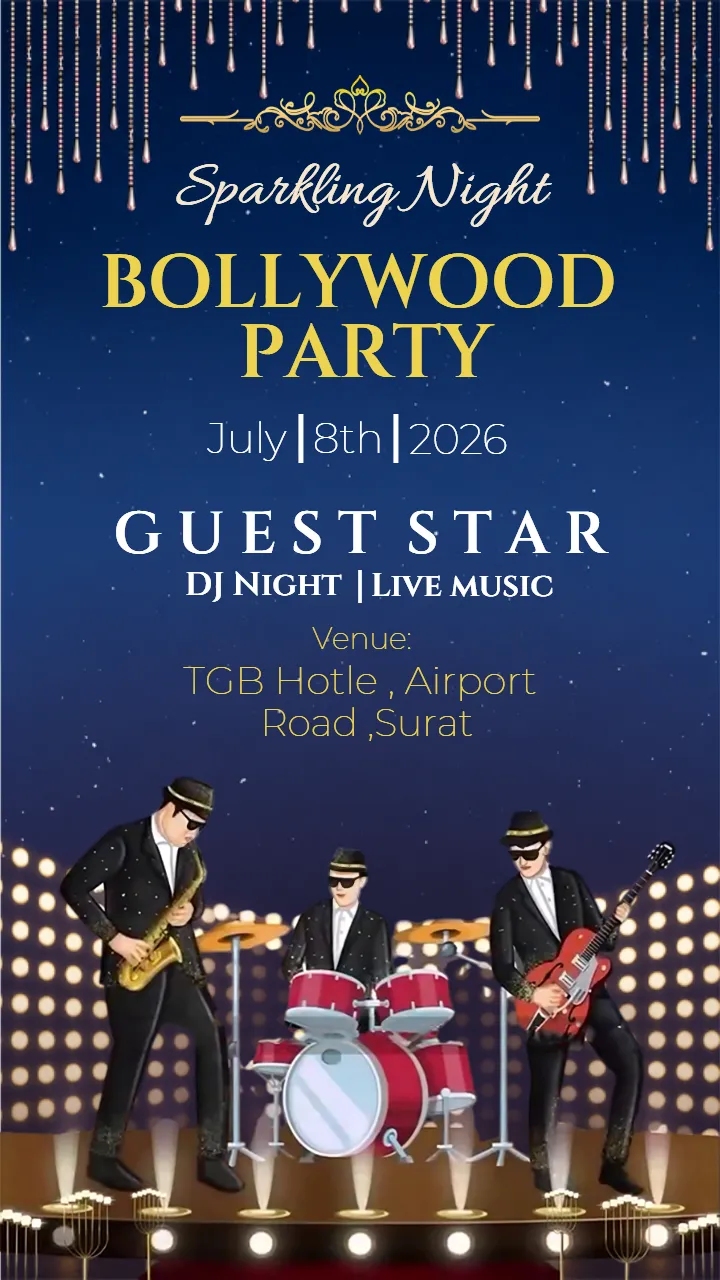 Bollywood Theme Party Invitation with Live Music Theme