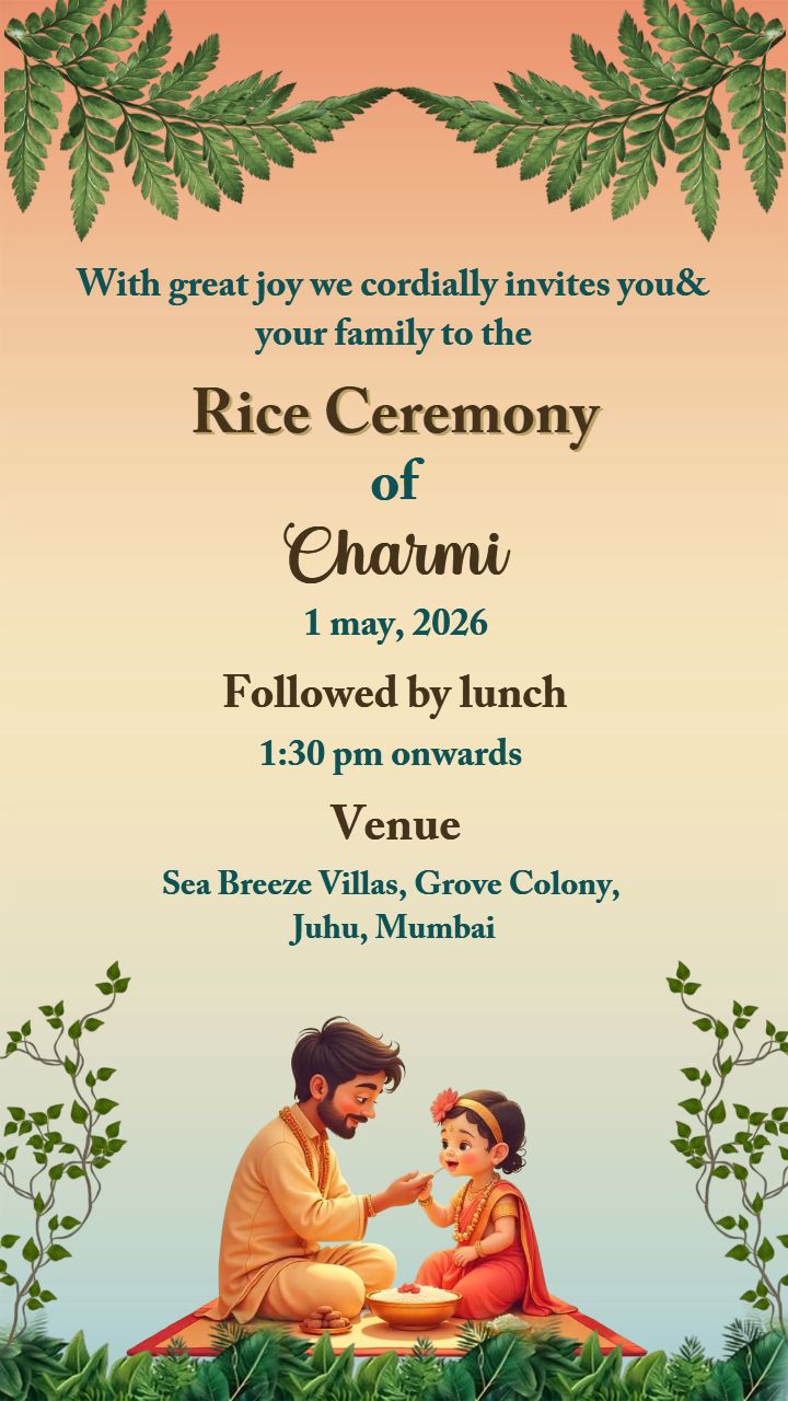 Cute Baby Girl Annaprashan Invitation with Nature Theme