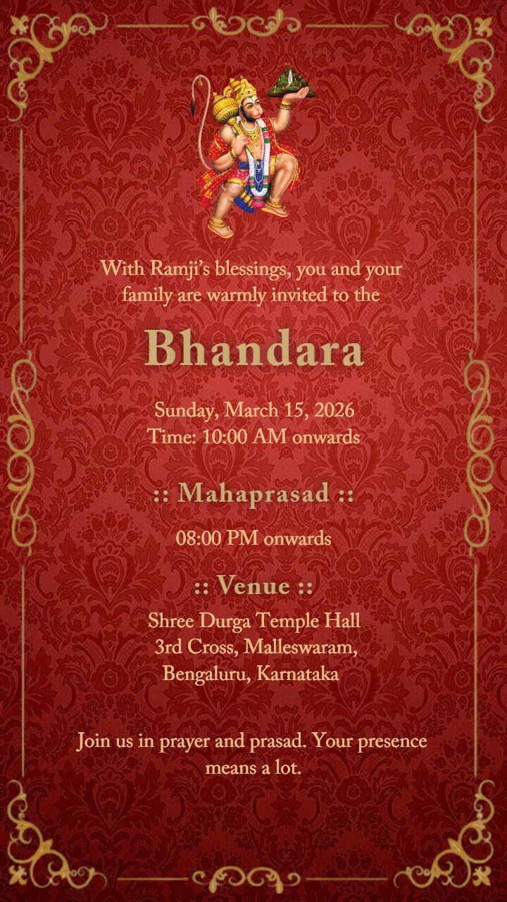 Bhandara Invitation with Ramji Blessings and Mahaprasad