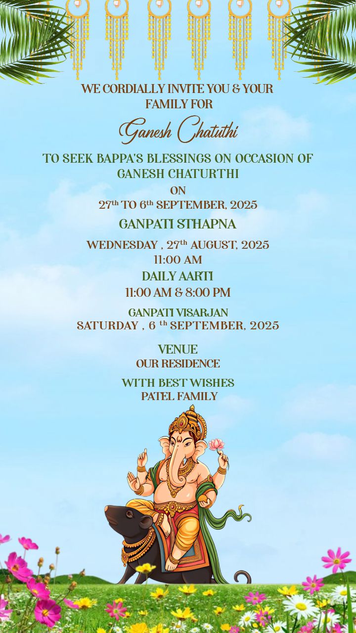 Beautiful Ganesh Chaturthi Invitation Card Design In English