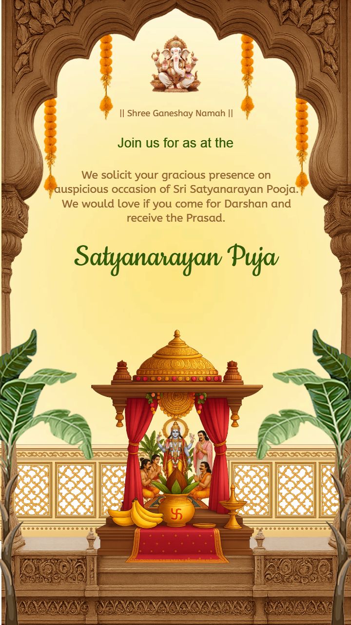 English Satyanarayan Puja Invitation Card with Divine Theme