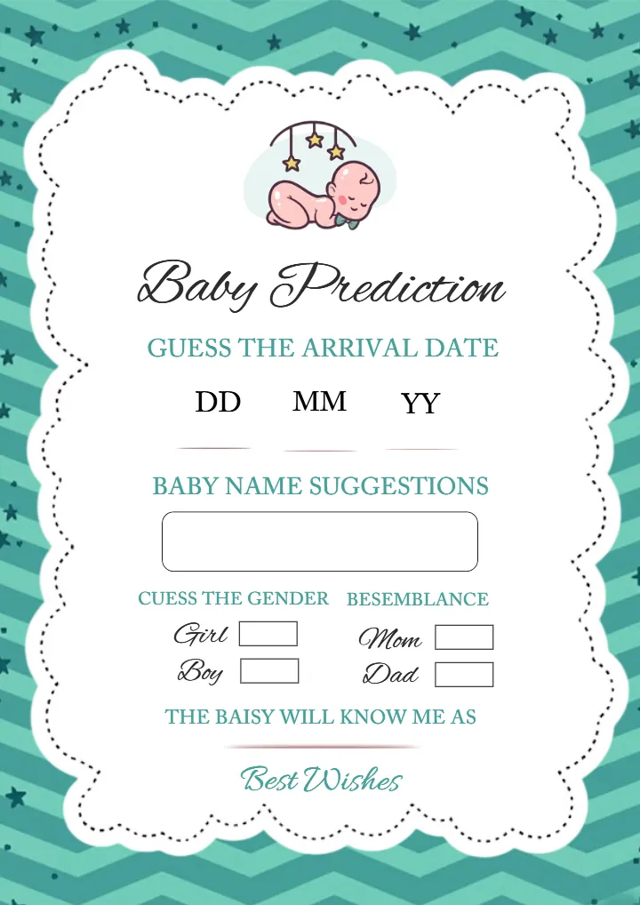 Baby Prediction Card in English for Fun Baby Shower Game