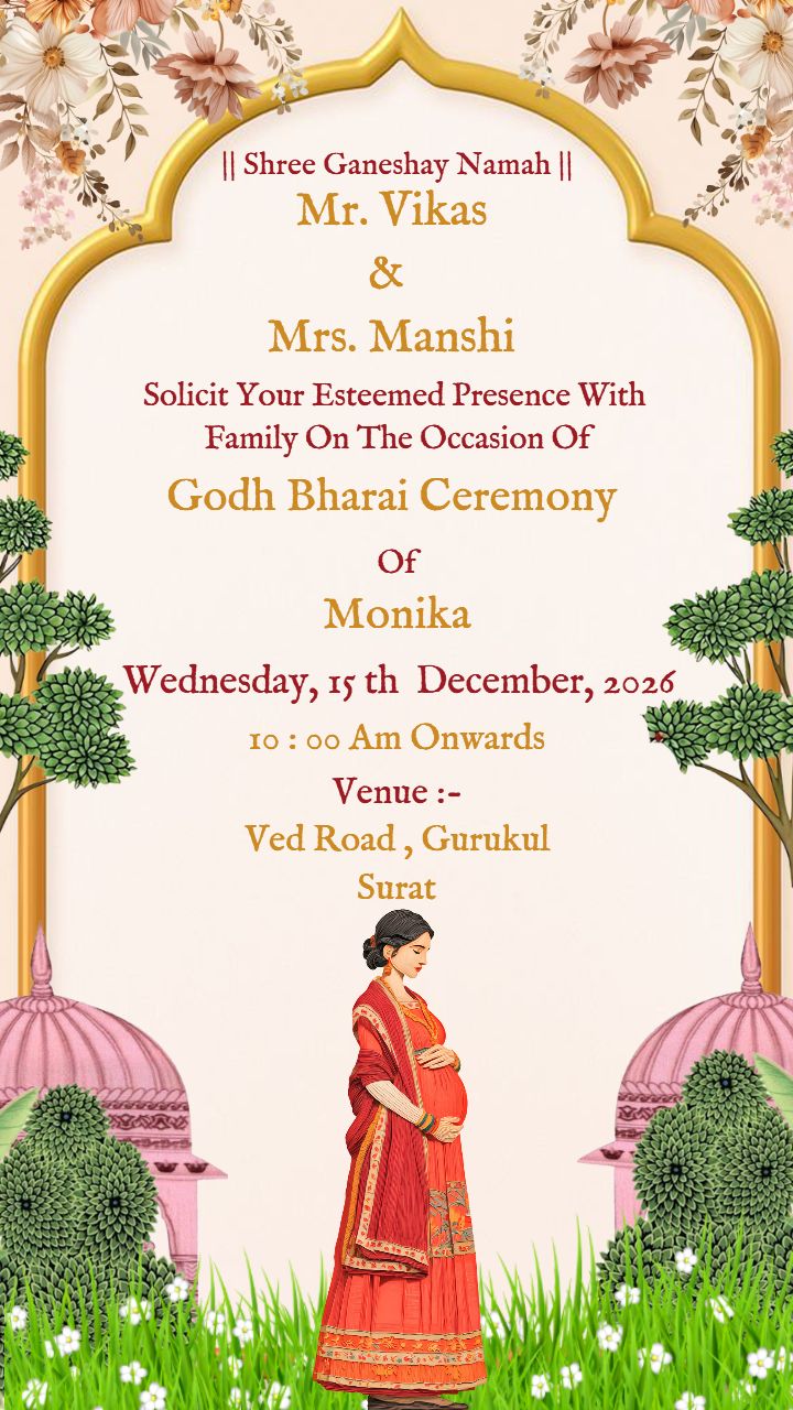 Traditional Caricature Invite Template For Godh Bharai Celebration