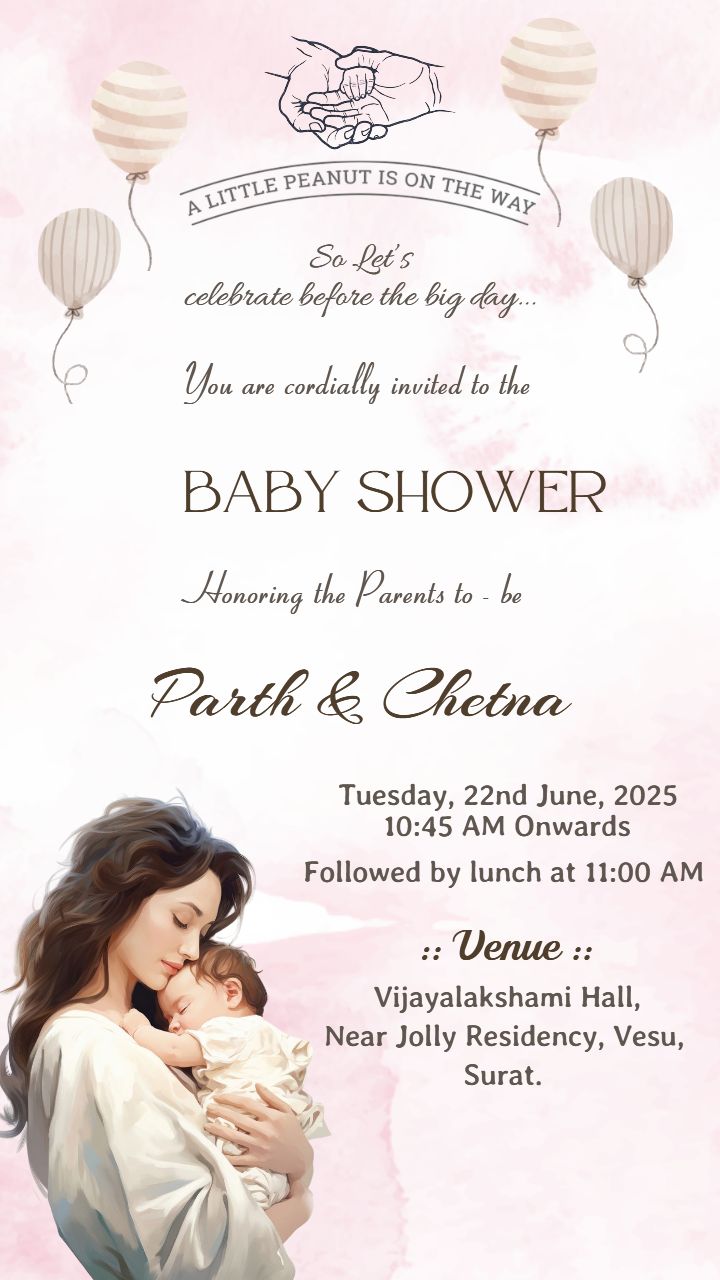 Editable Baby Shower Invitation Card With Balloons Theme