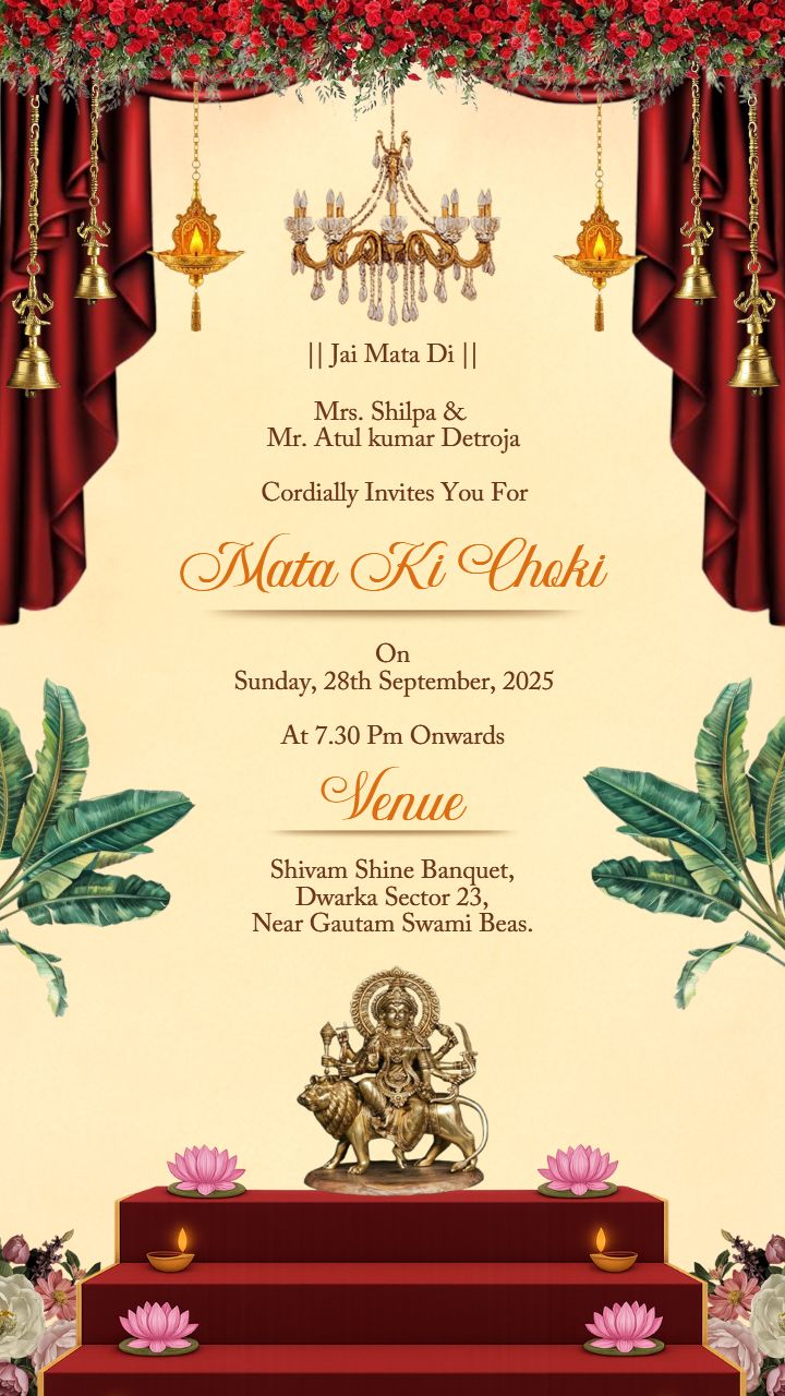 Elegant Mata Ki Chowki Invitation with Floral Theme