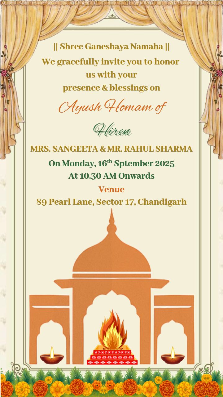 Modern Aayush Homam Digital Invitation Template in English