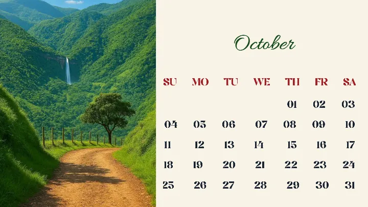 Templates calendar inspired by peaceful mountain valleys
