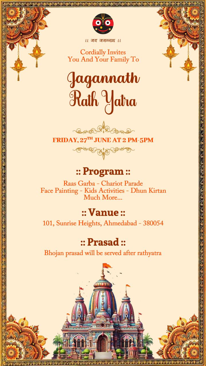 Free Editable Jagannath Rath Yatra Invitation Card Templates