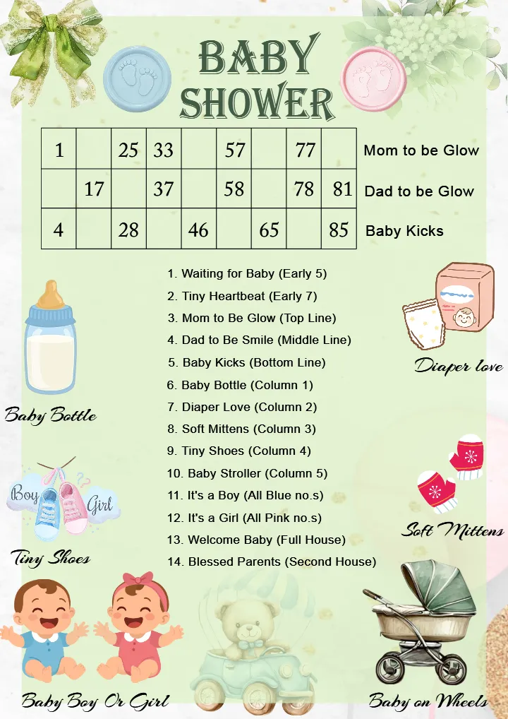 Stylish Baby Shower Tambola Tickets for Party Games