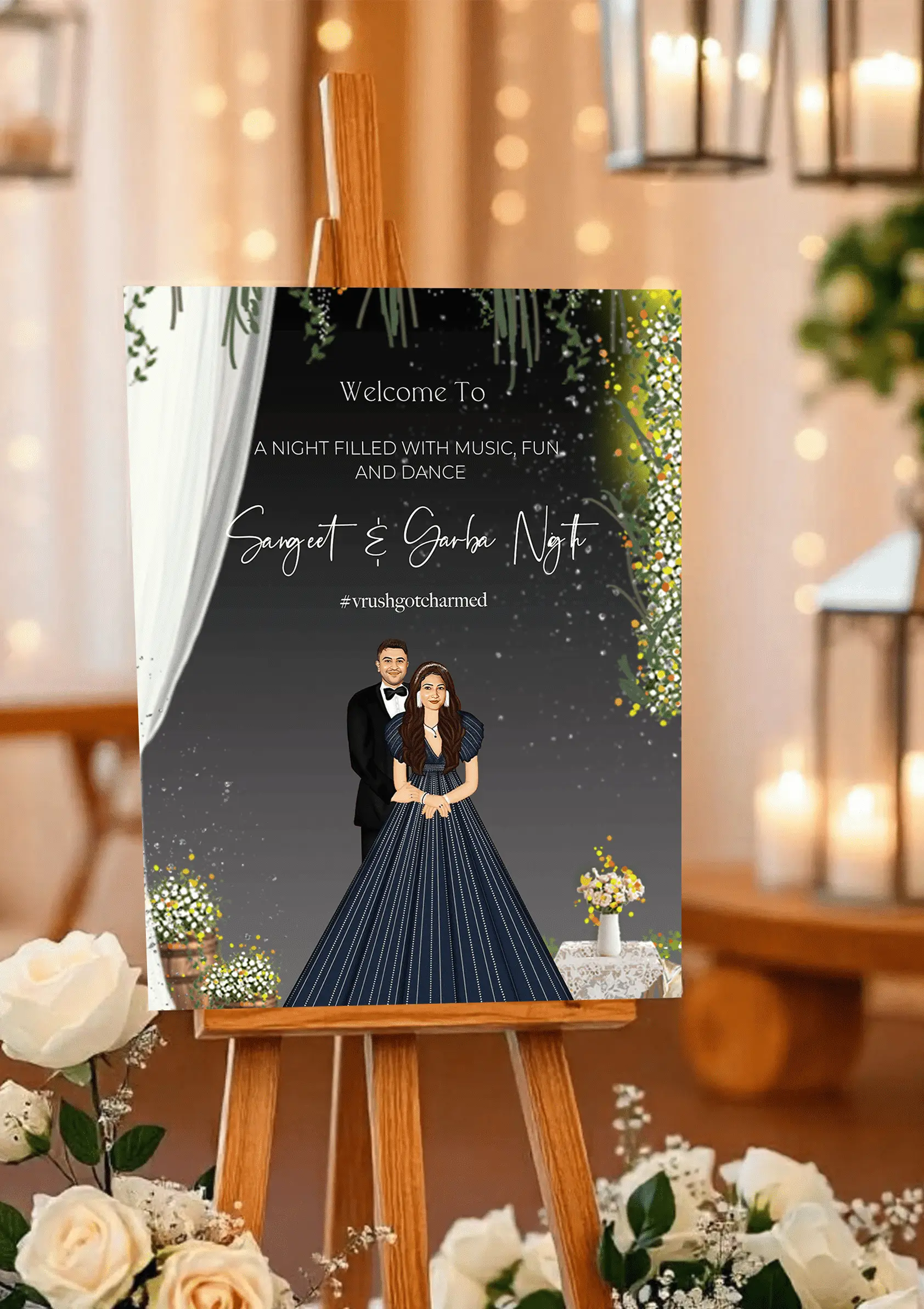 Caricature Sangeet Ceremony Welcome Board